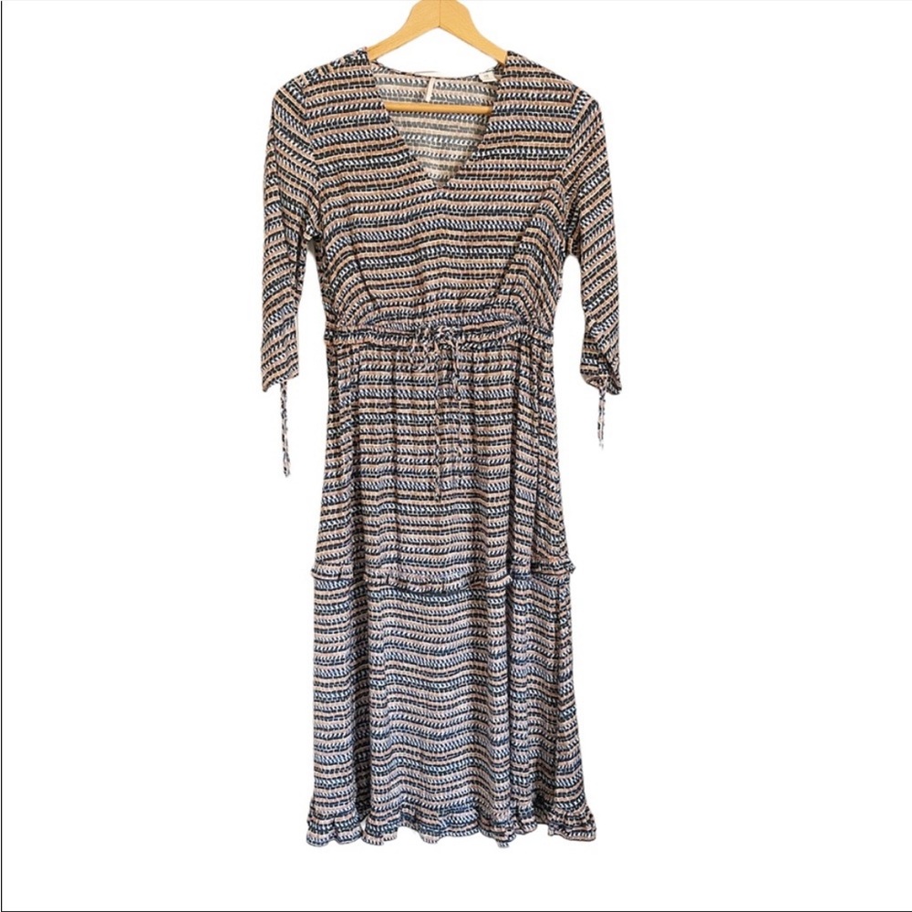 Scotch & Soda Journee Au Soleil V- neck Tiered Printed Midi Dress size XS